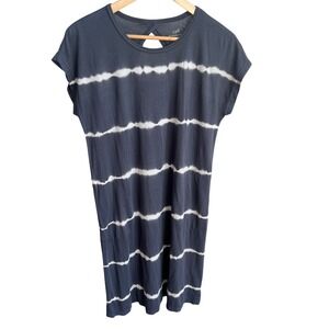 J Jill Dress Charcoal Gray White Stripe Keyhole Back Casual Womens XS Vacation